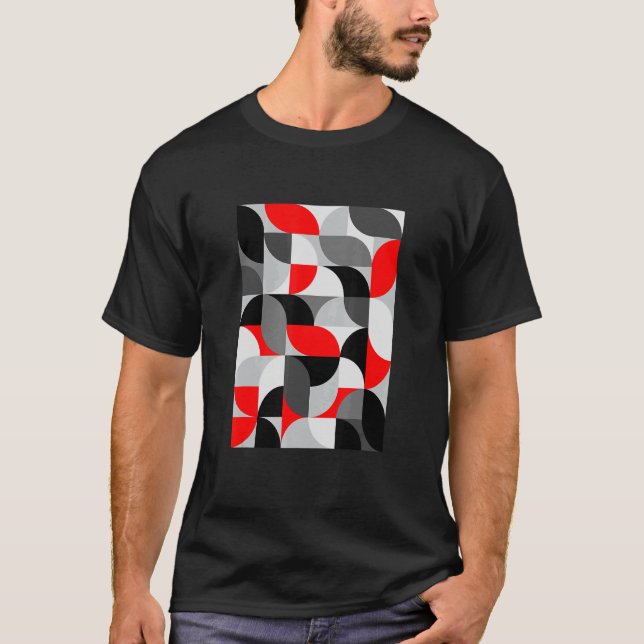 T-shirt Arcs Abstraits modernes Motif rouge noir gris Tess (Devant)