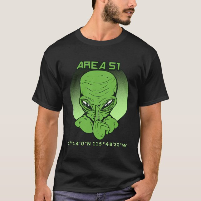 T-shirt Area 51 Roswell Coordinates UFO Alien UFO Flying S (Devant)