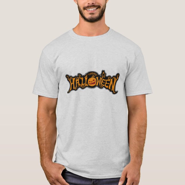 T-shirt Argent encadré Happy Halloween Ruby Eyed Citrouill (Devant)