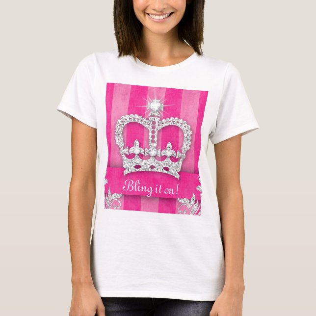 T-shirt Argent rose mignon de princesse Crown Bling It On (Devant)