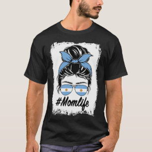 T-shirt Argentine Drapeau Argentine Maman Messy Bun Maman 