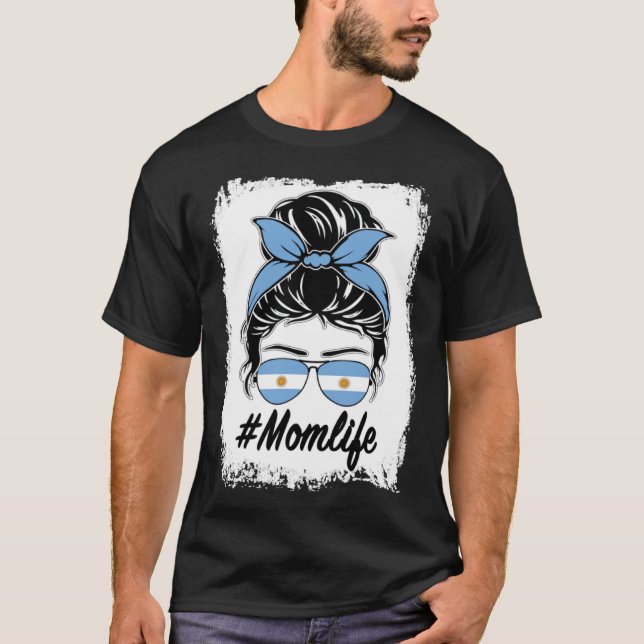 T-shirt Argentine Drapeau Argentine Maman Messy Bun Maman  (Devant)