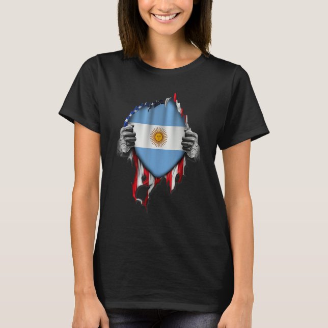 T-shirt Argentinian Blood Inside Me  Argentina Flag (Devant)