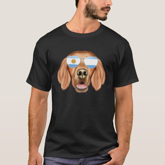 T-shirt Argentinian Flag Irish Setter Dog Argentina Pocket (Devant)