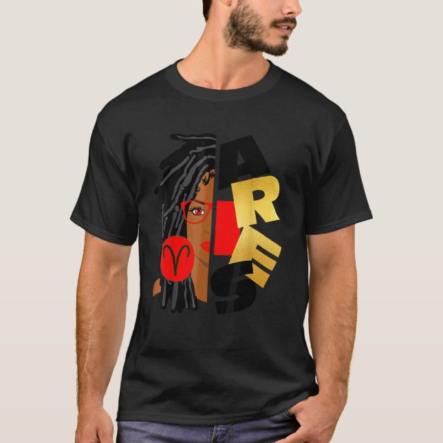T-shirt Aries Girl Afro Locs Girl Zodiac Signes Anniversai (Devant)