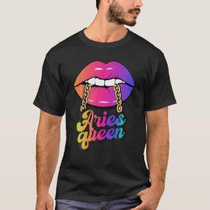 T-shirt Aries Queen Zodiac Lips Anniversaire Fille
