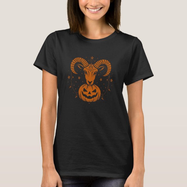 T-shirt Aries Zodiac Ram avec Halloween Citrouille Éffraya (Devant)