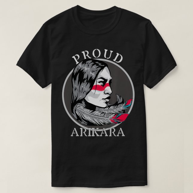 T-shirt Arikara American Indian Tribe Guerrier Girl Feathe (Design devant)