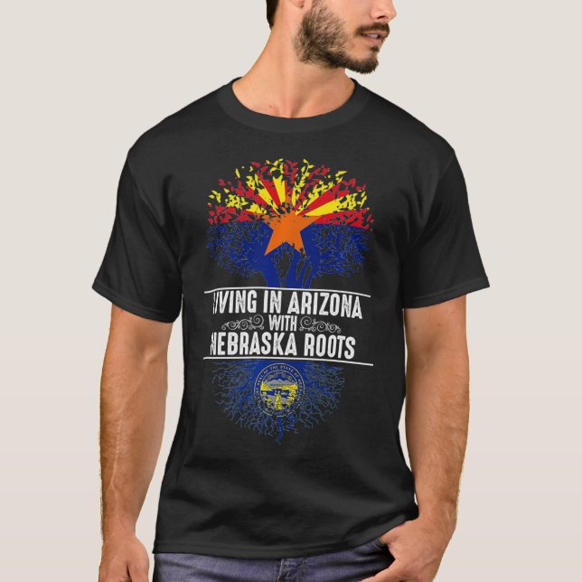 T-shirt Arizona Accueil Nebraska Racines État Arbre Drapea (Devant)