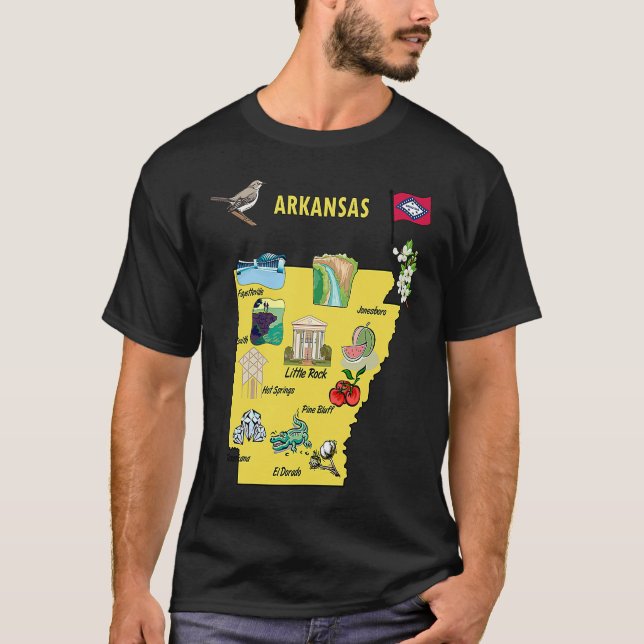 T-shirt Arkansas state map major cities Tourist Destinatio (Devant)