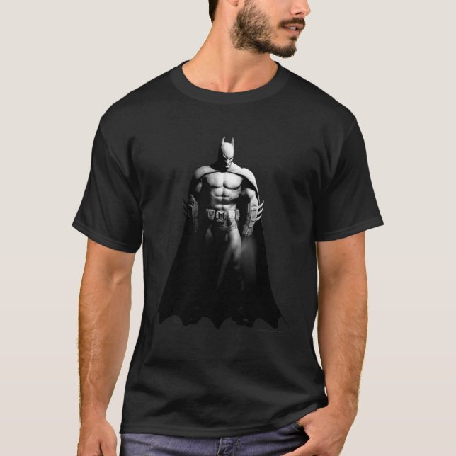 T-shirt Arkham | Pose large noir et blanc Batman (Devant)