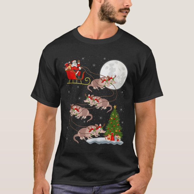 T-shirt Armadillo Santa Sleigh Flying Funny Magical Christ (Devant)