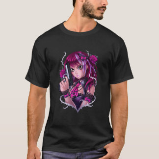 T-shirt Arme et fille manga Rose