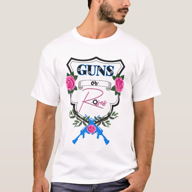 T-shirt Armes à feu ou Roses Baby shower de révélation de  (Devant)