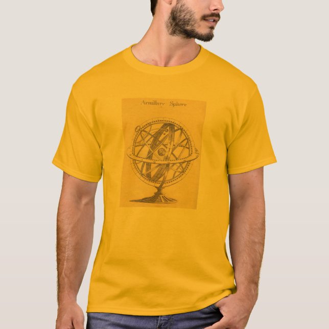 T-Shirt Armillary Sphere, spinning astronomy Globe (Front)