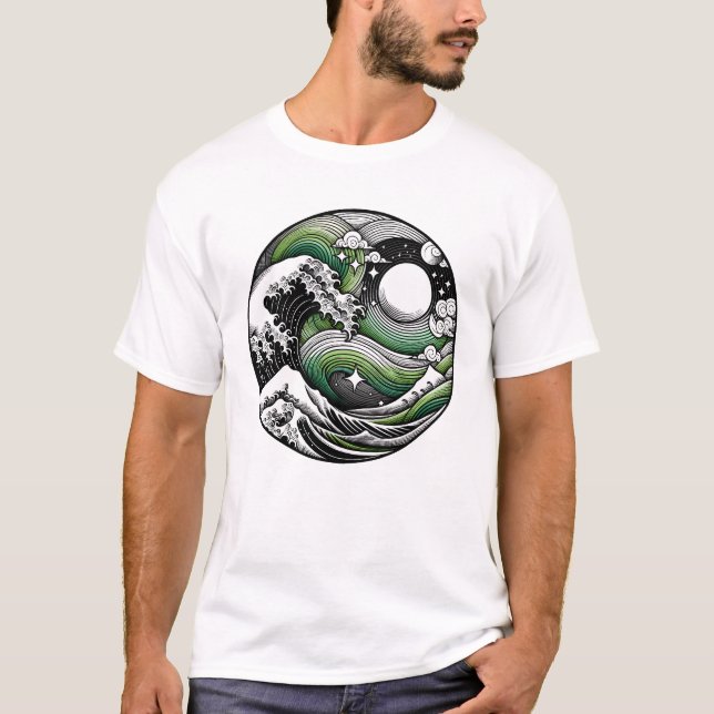 T-shirt Aromantic Pride LGBT Mois Art japonais subtil (Devant)