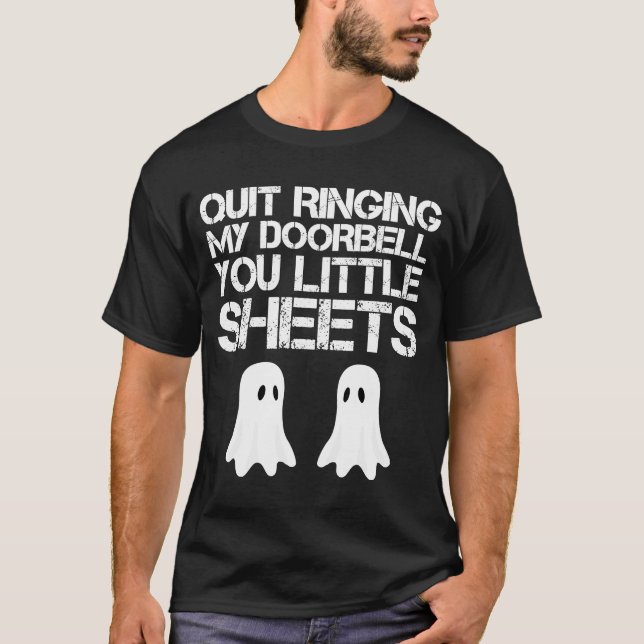 T-shirt Arrêter de sonner ma sonnette de porte Petites feu (Devant)