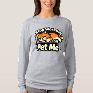 T-shirt Arrêtez de Travailler, Caressez-Moi – Chat Clavier