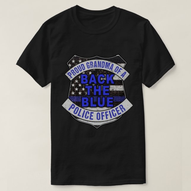 T-shirt Arrière la Ligne Bleue Mince Bleue Fier Grandma Po (Design devant)