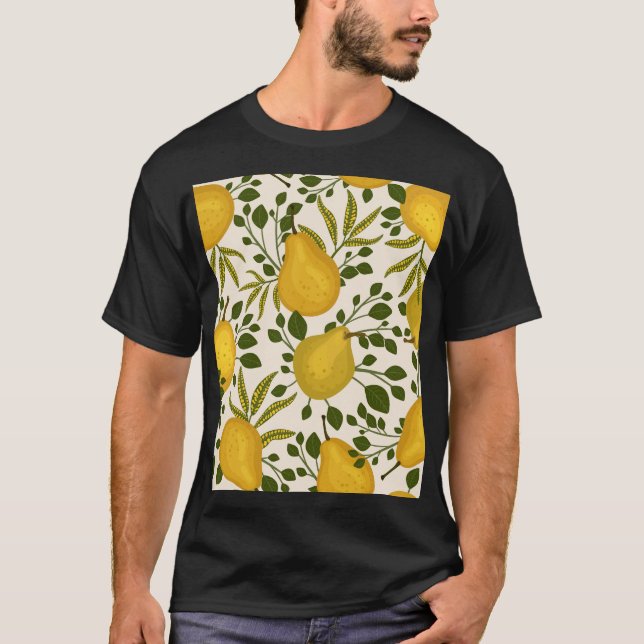 T-shirt Arrière - plan blanc Feuille de poires jaunes (Devant)