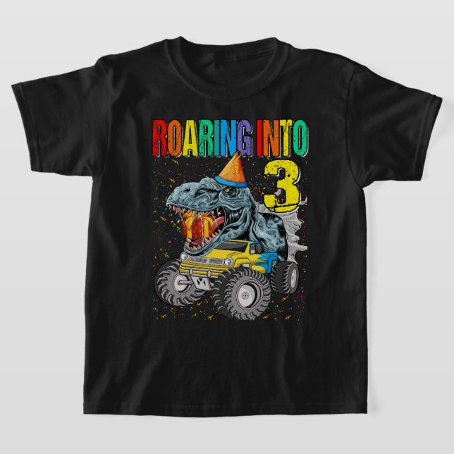T-shirt Arrivée au 3e anniversaire Monster Truck Dinosaur (Poser)