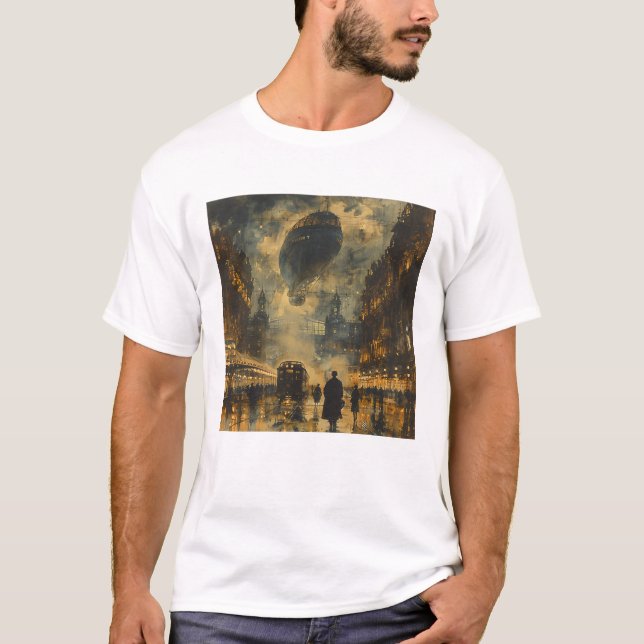 T-shirt Arrivée en soirée - Une scène de rue Steampunk (Devant)