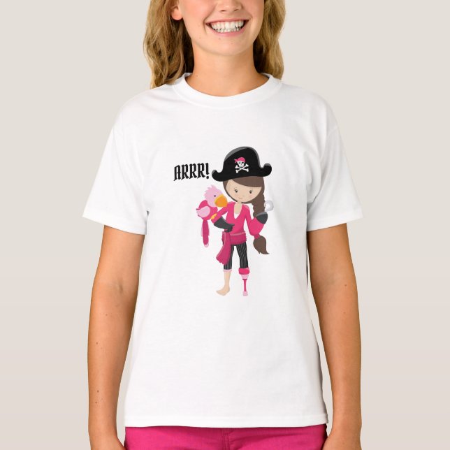 T-shirt ARRR ! Parrot rose Pirate fille mignonne et amusan (Devant)