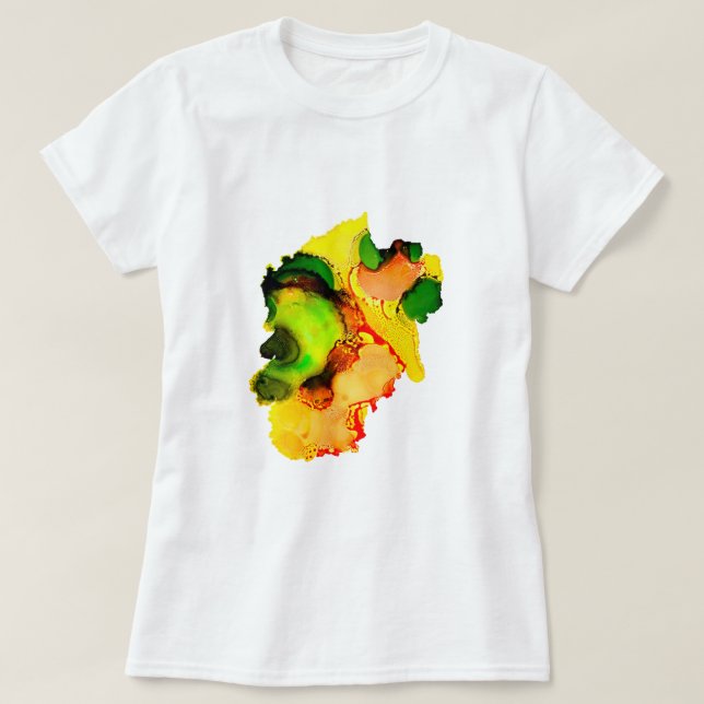 T-shirt art Abstrait alcool encre jaune vert (Design devant)