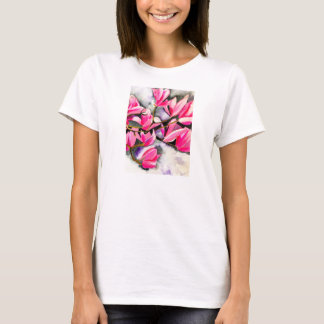 T-shirt art aquarelle magnolia rose
