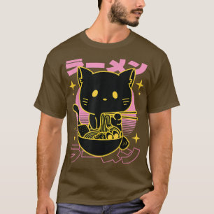T-shirt Art Chat Japonais Rétro Manger Ramen Kanji - Mais 