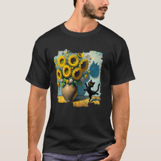 T-shirt Art Chat Noir Tournesols pour Maman Chat & Papa Ch