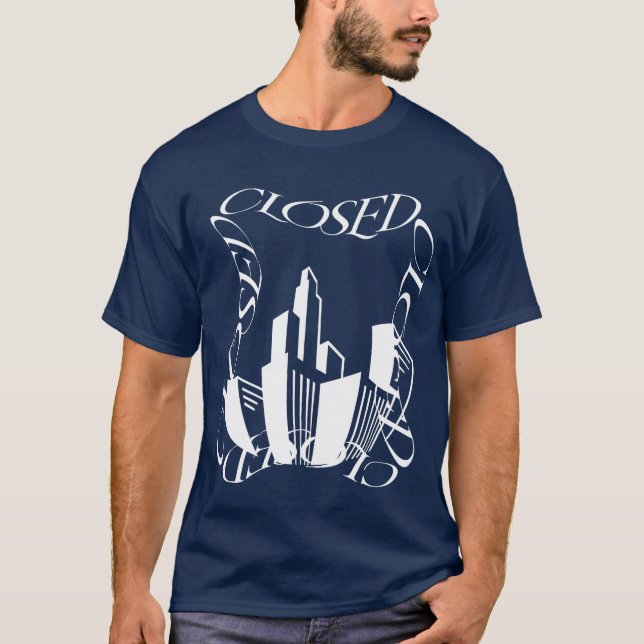 T-shirt Art Cityscape étonnant : L'art "CLOSE" déformé (Devant)