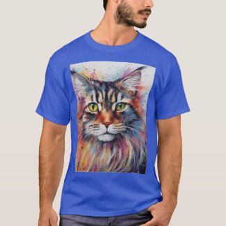 T-shirt Art de chat Maine Coon coloré moderne