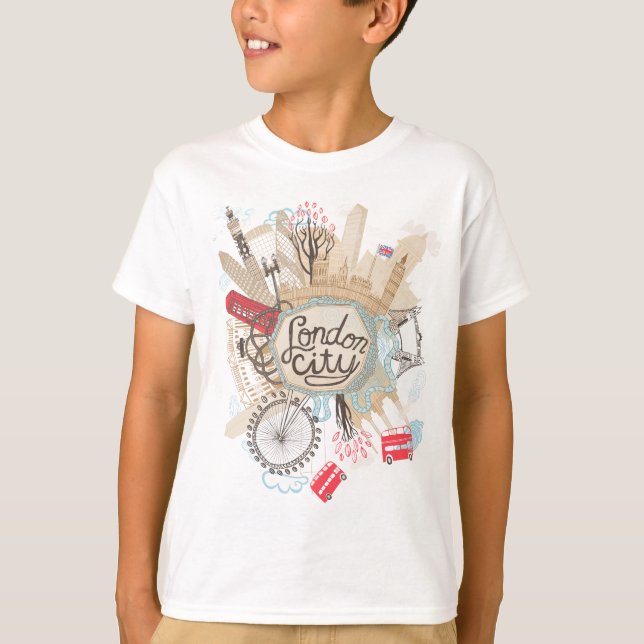 T-shirt Art de griffonnage de ville de Londres (Devant)
