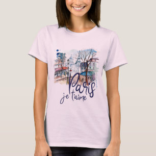 T-shirt Art de la France de calligraphie d'aquarelle de