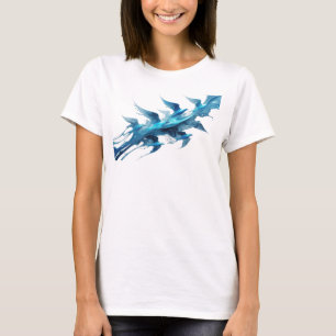 T-shirt Art de mode d'oiseaux abstraits bleu classique