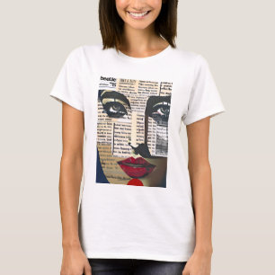 T-shirt Art de mots de typographie Dame Yeux et Lèvres Rou