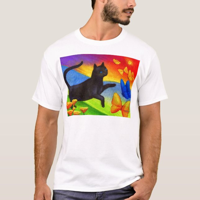 T-shirt Art de papillons de peinture de chat noir - multi (Devant)