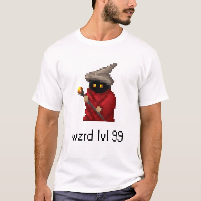 T-shirt Art de pixel de magicien du niveau 99 (Devant)