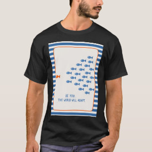 T-shirt Art de poisson motivant, décor rayé