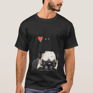 T-shirt Art de pug avec texte superposé J'adore les pugs