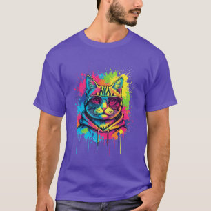 T-shirt Art de rue de chat cool - Neon Splash Kitty