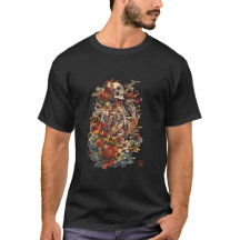 Art de squelette japonais | Crâne floral gothique