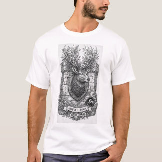 T-Shirt Art de Tatouage Bouclier Château Cerf Cour