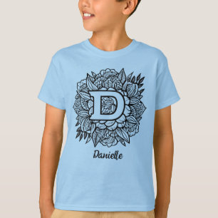T-shirt Art de tatouage de lettre D en monogramme noir et