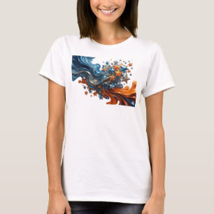T-shirt Art de texte 3D Iconique Navy BLEU ORANGE ÉTOILES
