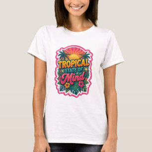 T-shirt Art de texte 3D Orange JOYEUX ÉTAT D'ESPRIT TROPIC