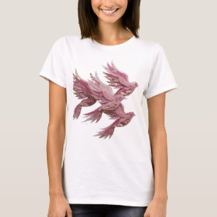 T-shirt Art de texte 3D PINK DOVES Rose Élégant