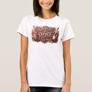 T-shirt Art de texte 3D Rose rose vif MAIS D'ABORD