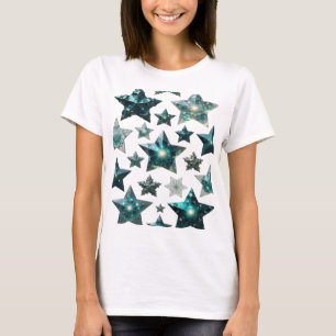 T-shirt Art de texte 3D Trendy Silver BLUE STARS
